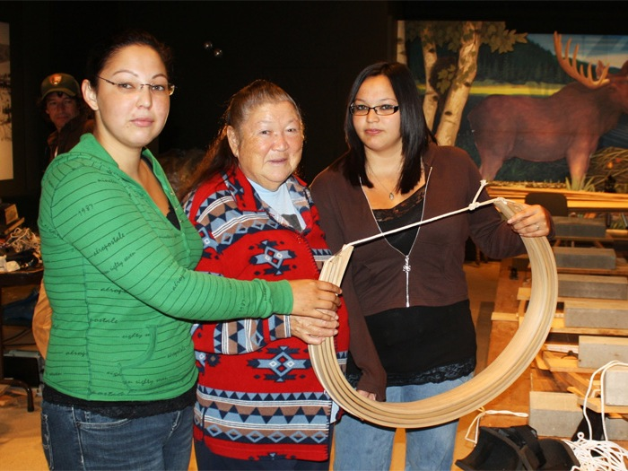 Some of the crew with tribal elder Joan Dana, maker of the world's best moose stew; photo courtesy of Donald Soctomah